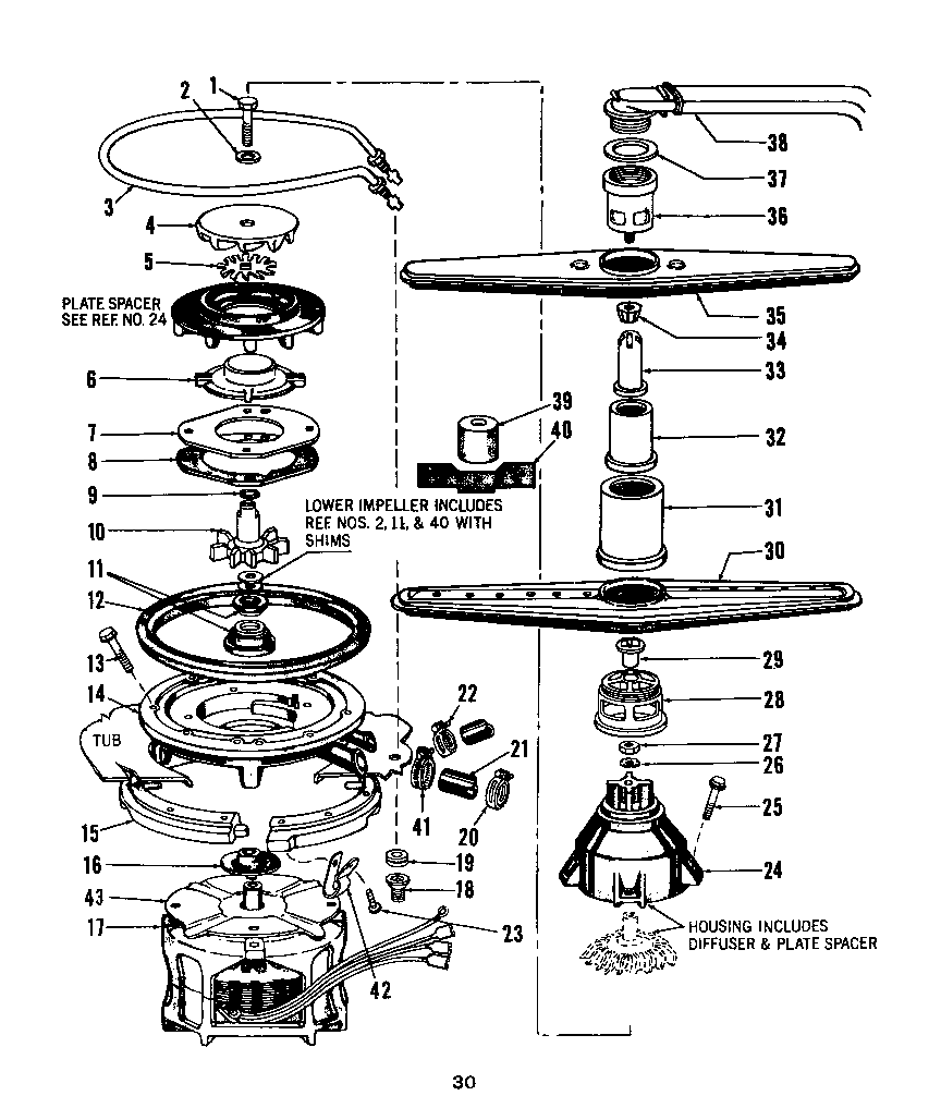 Motor, heater, and spray arm