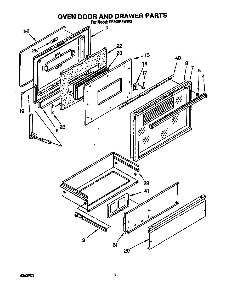 Oven door and drawer