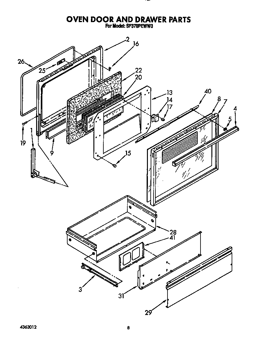 Oven door and drawer