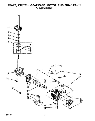 Brake, clutch, gearcase, motor and pump