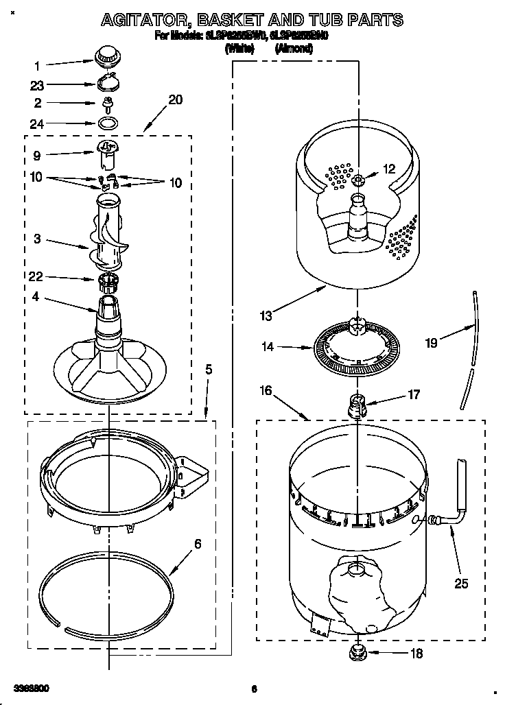 AGITATOR, BASKET AND TUB