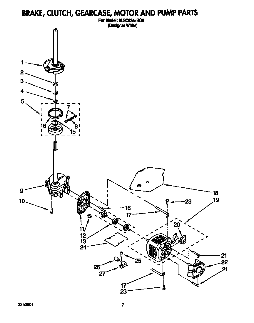 Brake, clutch, gearcase, motor and pump