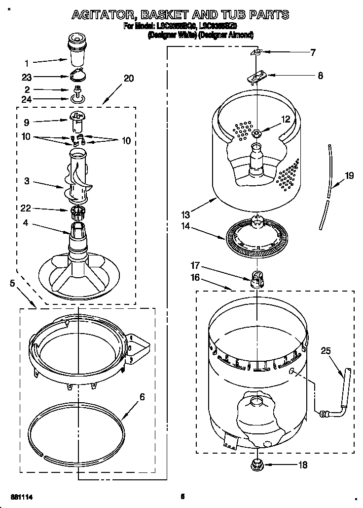 AGITATOR, BASKET AND TUB