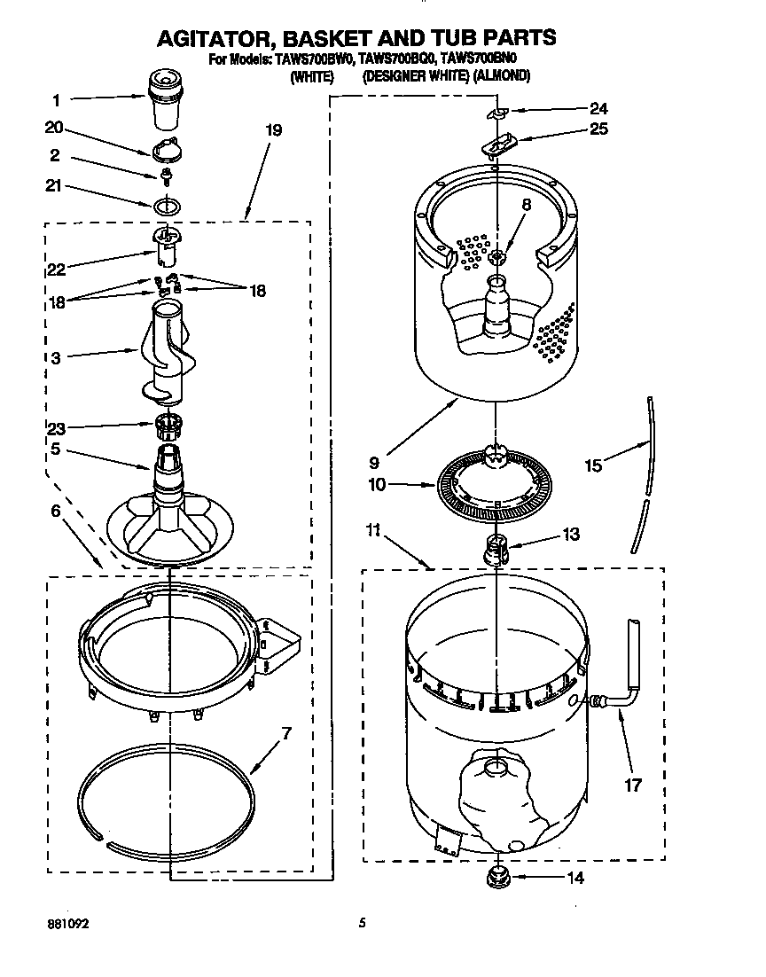 AGITATOR, BASKET AND TUB