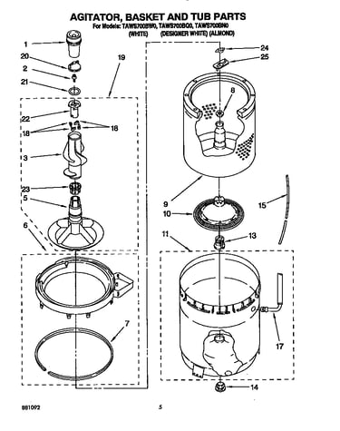 Agitator, basket and tub