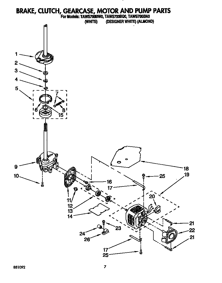 BRAKE, CLUTCH, GEARCASE, MOTOR AND PUMP