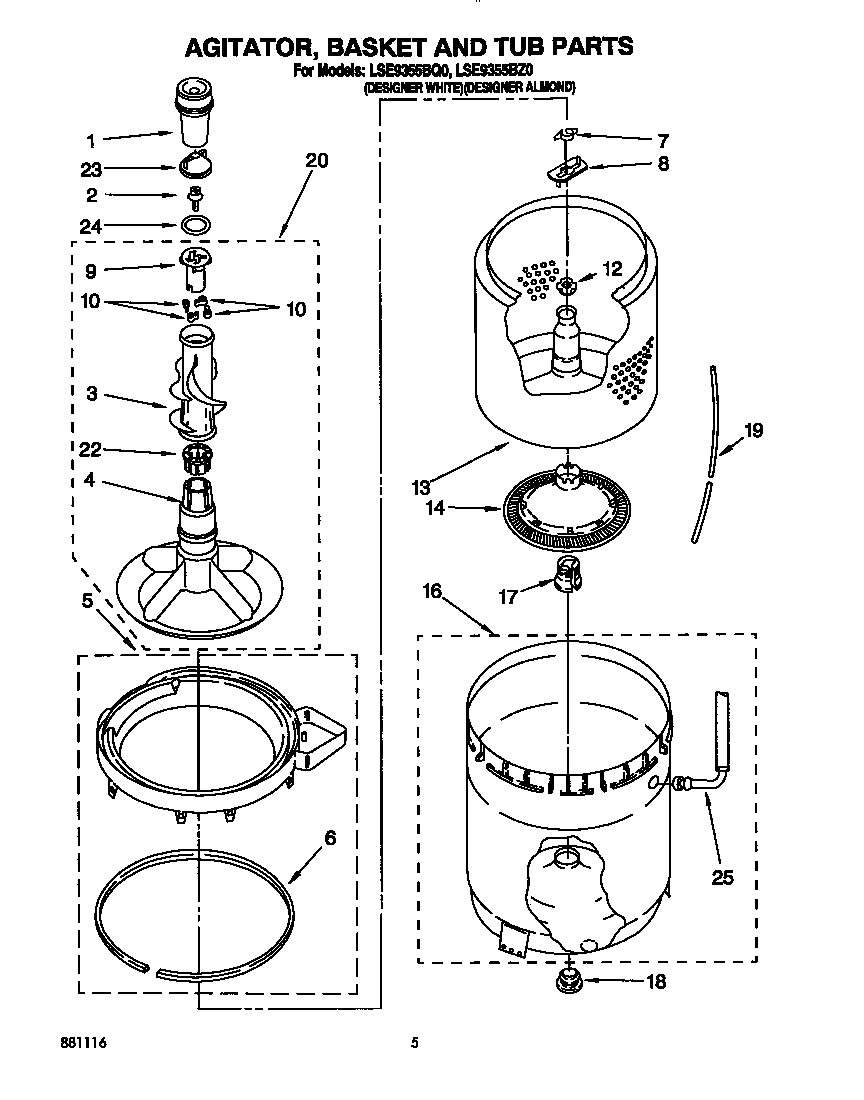 AGITATOR, BASKET AND TUB