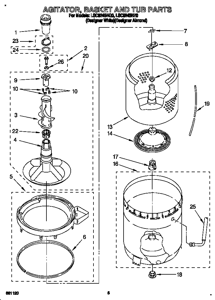 AGITATOR, BASKET AND TUB