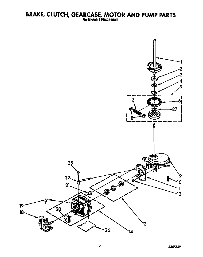 Brake, clutch, gearcase, motor and pump