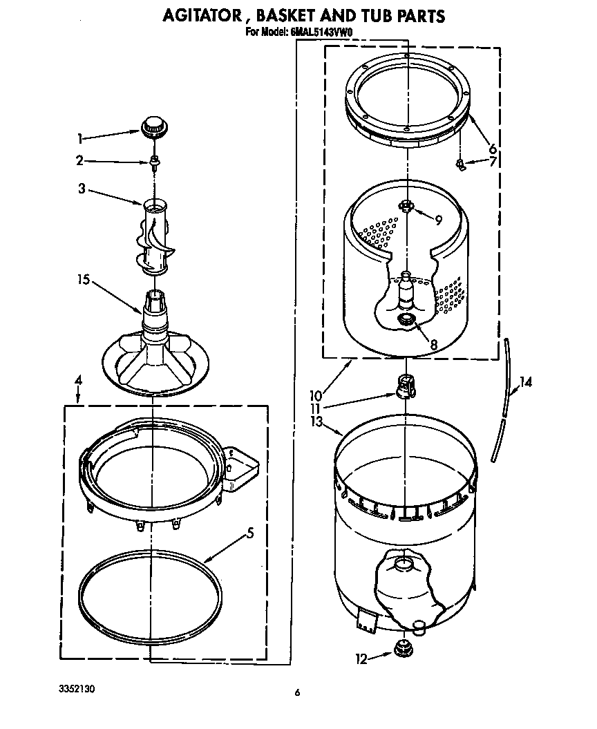 AGITATOR, BASKET AND TUB