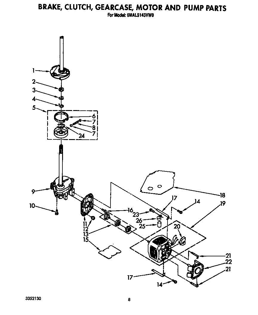 Brake, clutch, gearcase, motor and pump