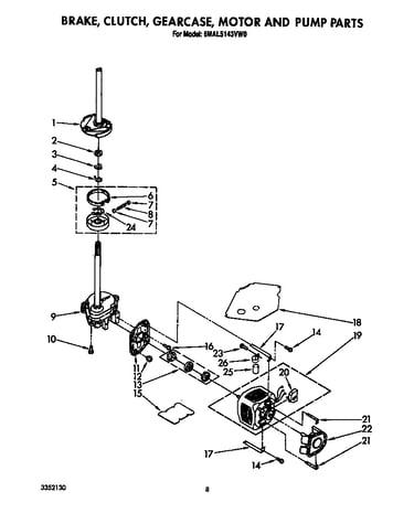 Brake, clutch, gearcase, motor and pump