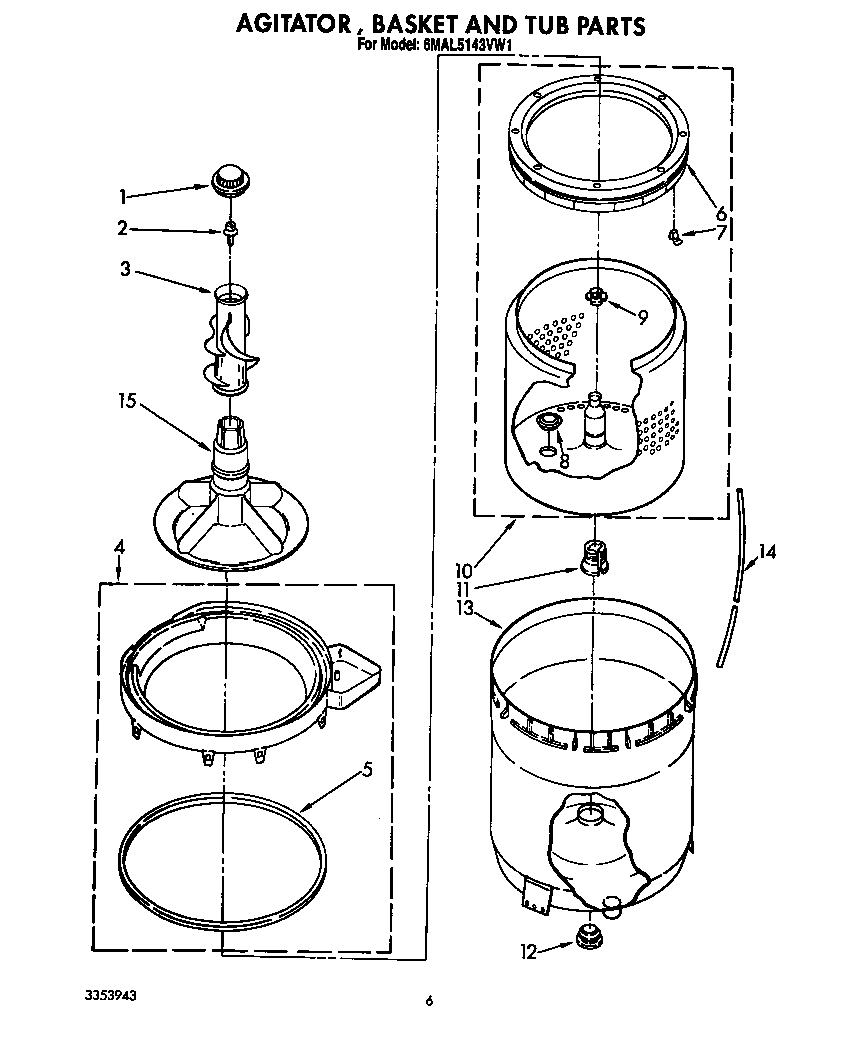 Agitator, basket and tub