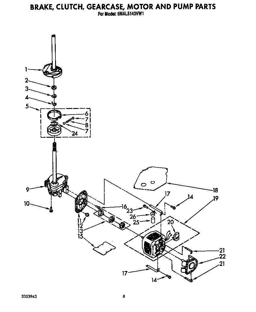 Brake, clutch, gearcase, motor and pump