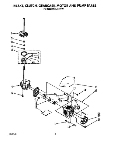 Brake, clutch, gearcase, motor and pump