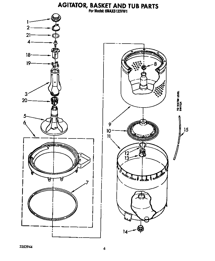 Agitator, basket and tub