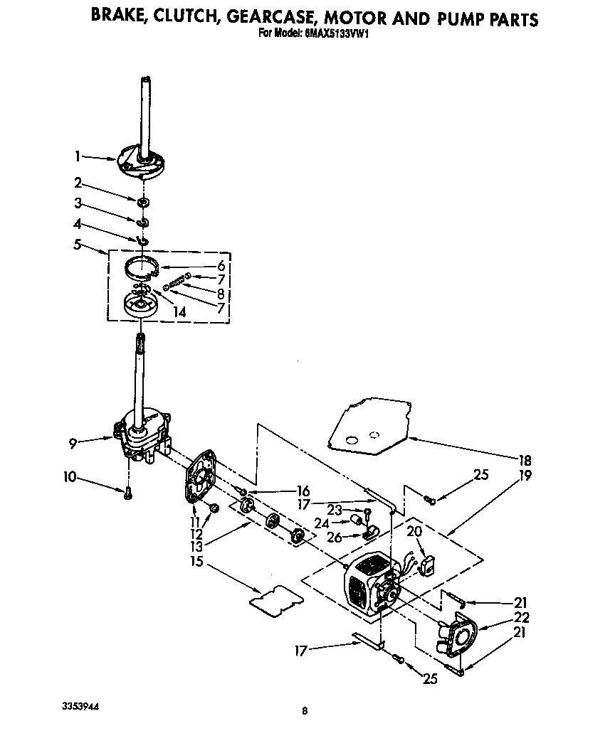 Brake, clutch, gearcase, motor and pump