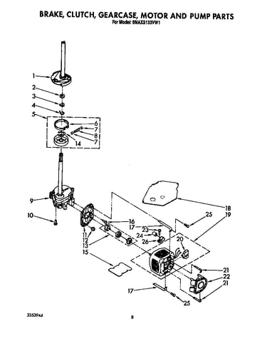 Brake, clutch, gearcase, motor and pump