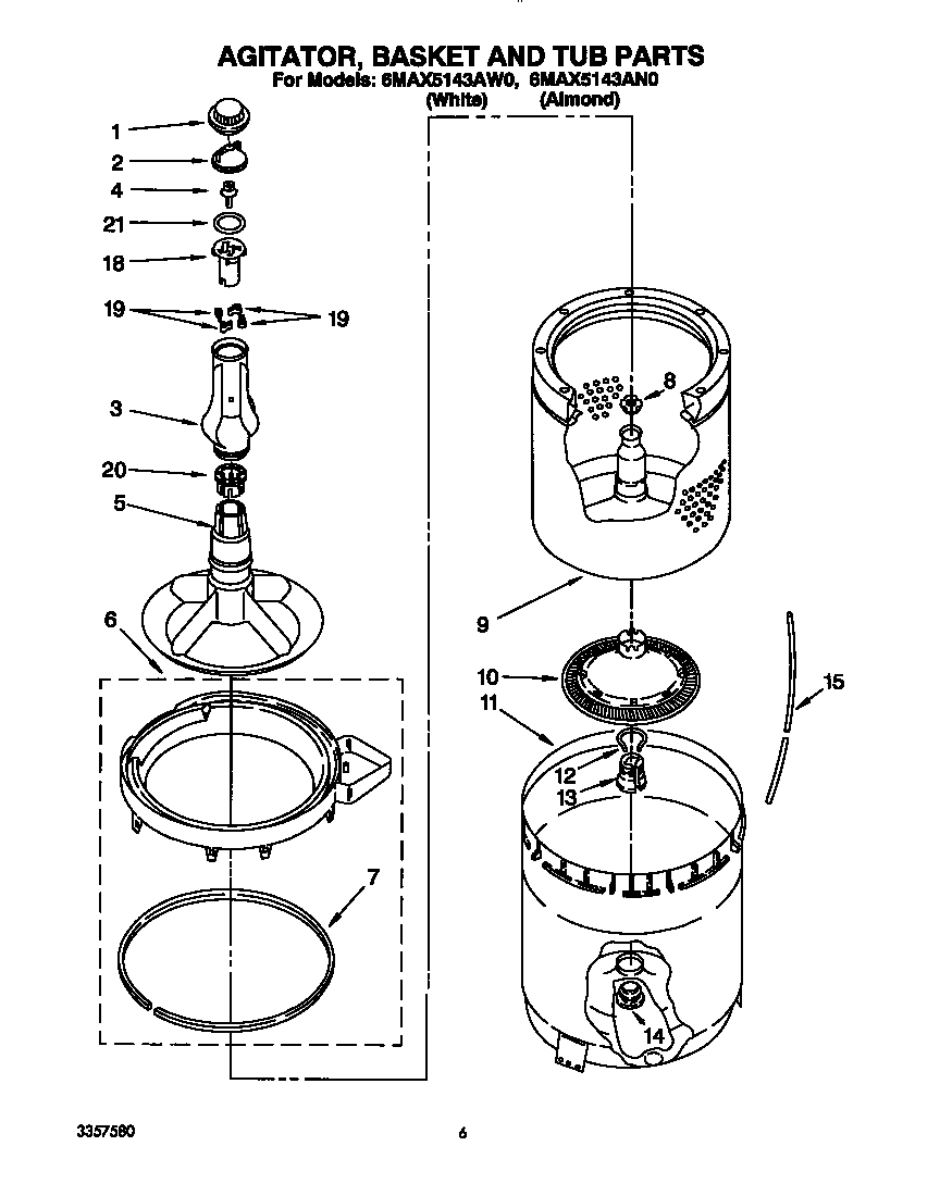 Agitator, basket and tub