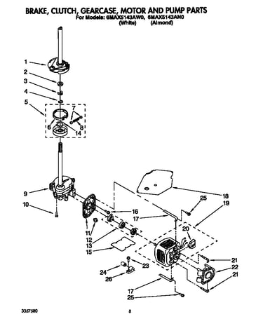 Brake, clutch, gearcase, motor and pump