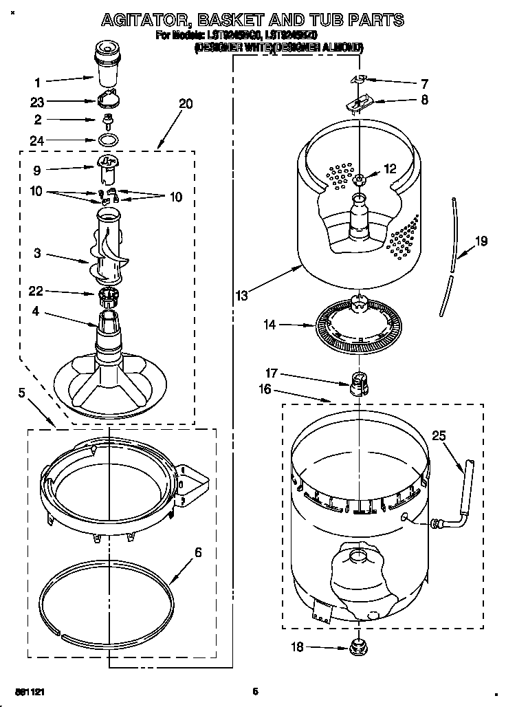 Agitator, basket and tub