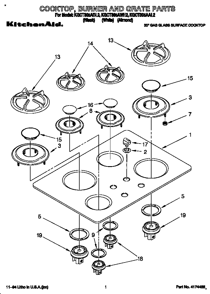 Cooktop, burner and grate