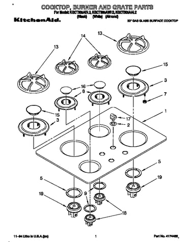 Cooktop, burner and grate