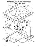 Burner box, gas valves, and switches