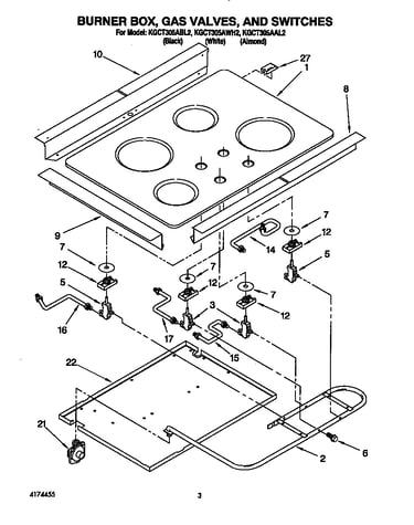 Burner box, gas valves, and switches