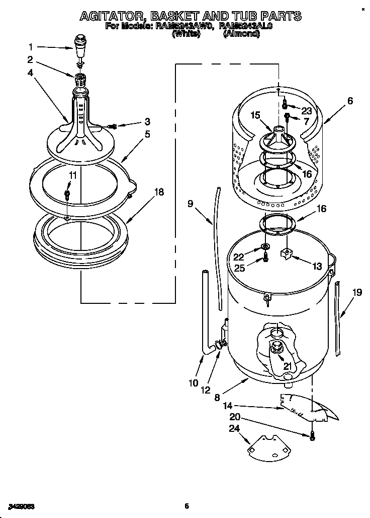 AGITATOR, BASKET AND TUB