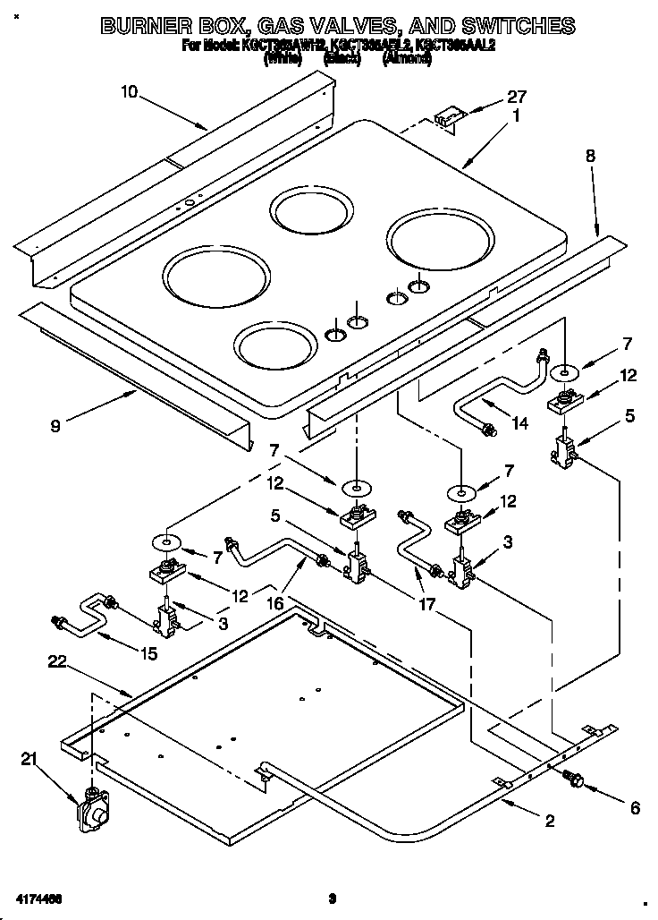 Burner box, gas valves, and switches
