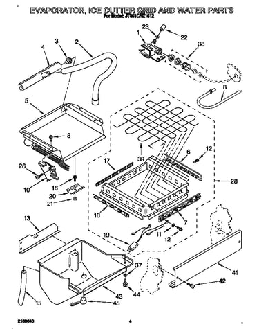 Evaporator, ice cutter grid and water