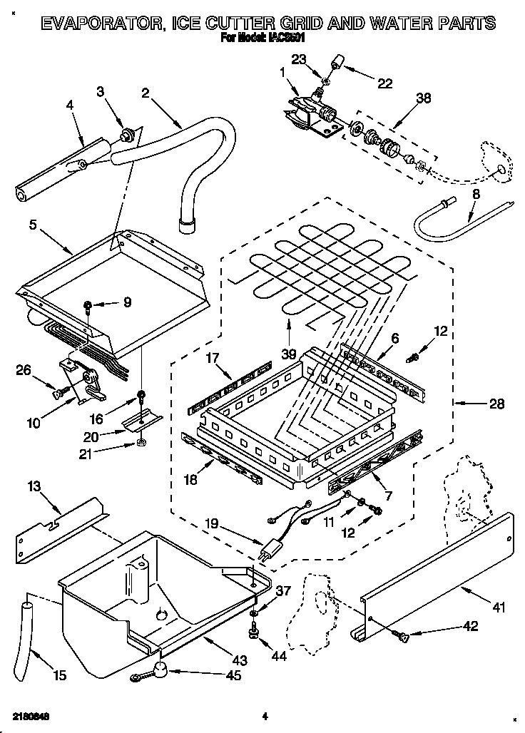 Evaporator, ice cutter grid and water