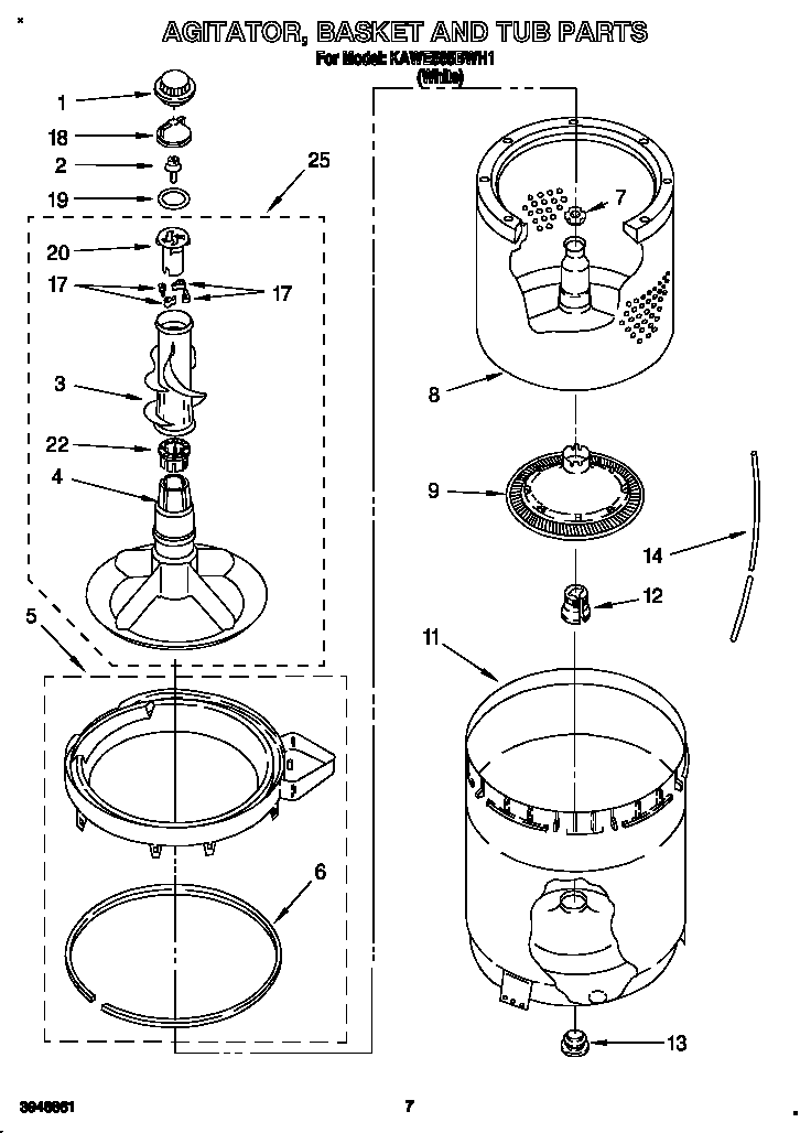 AGITATOR, BASKET AND TUB