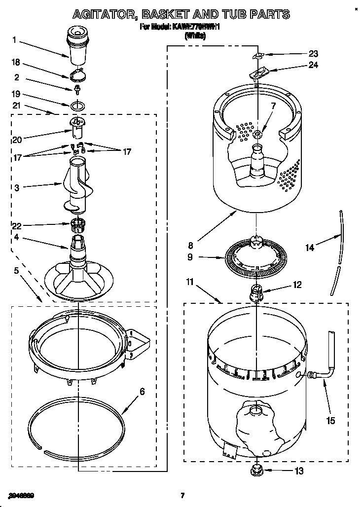 Agitator, basket and tub