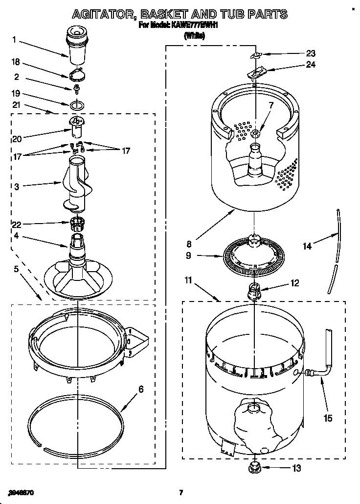 AGITATOR, BASKET AND TUB