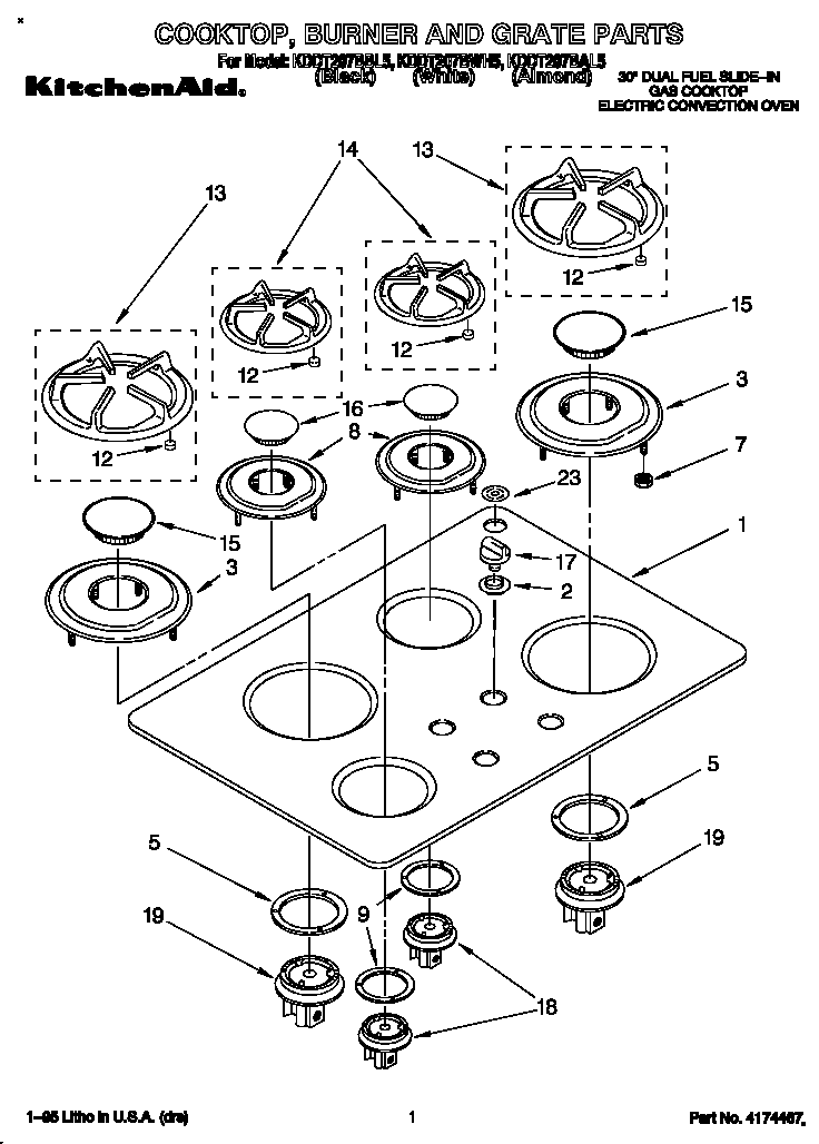 Cooktop, burner and grate