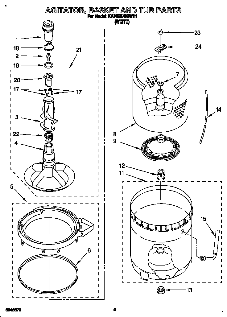 Agitator, basket and tub