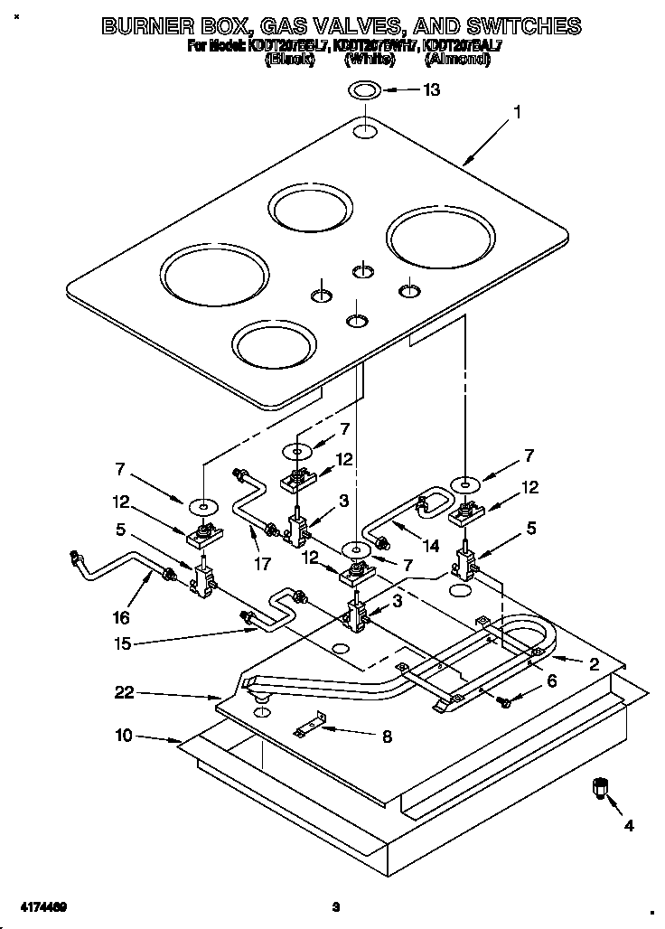 Burner box, gas valves, and switches