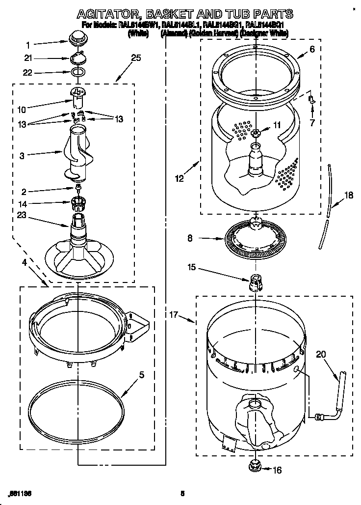 AGITATOR, BASKET AND TUB