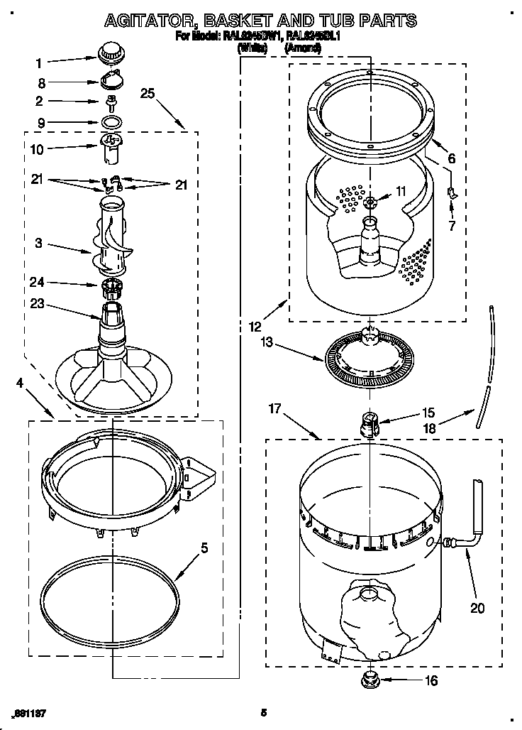 Agitator, basket and tub