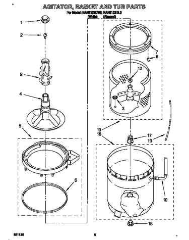 Agitator, basket and tub