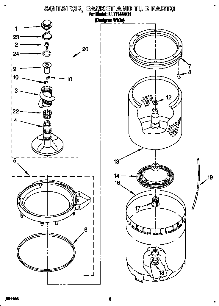 AGITATOR, BASKET AND TUB