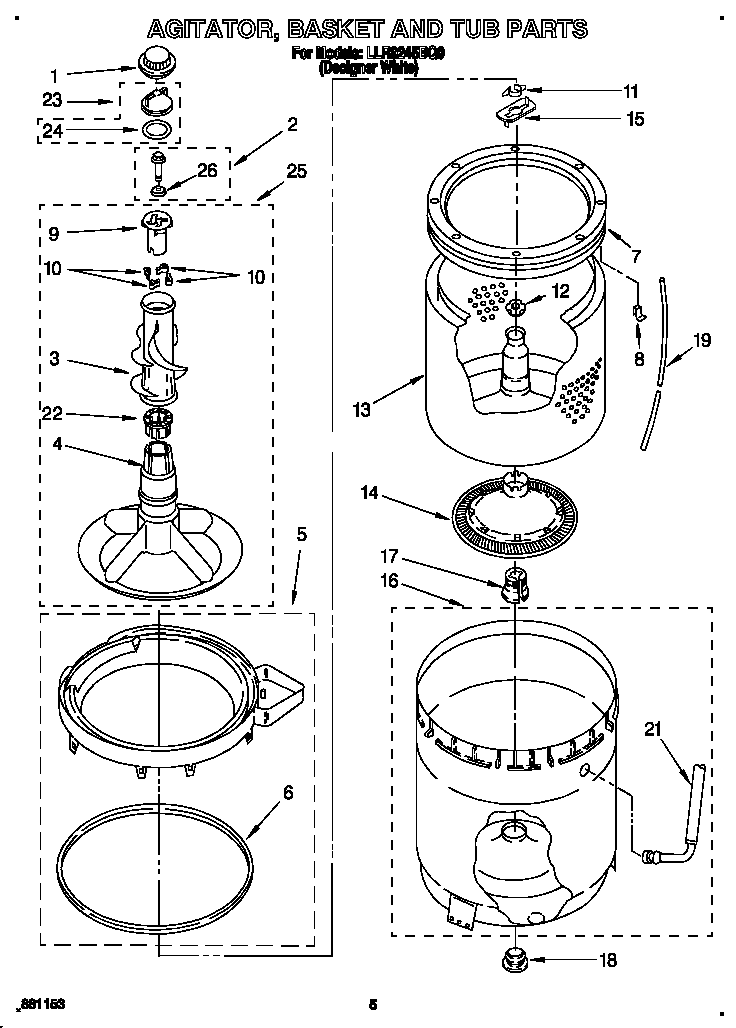 AGITATOR, BASKET AND TUB