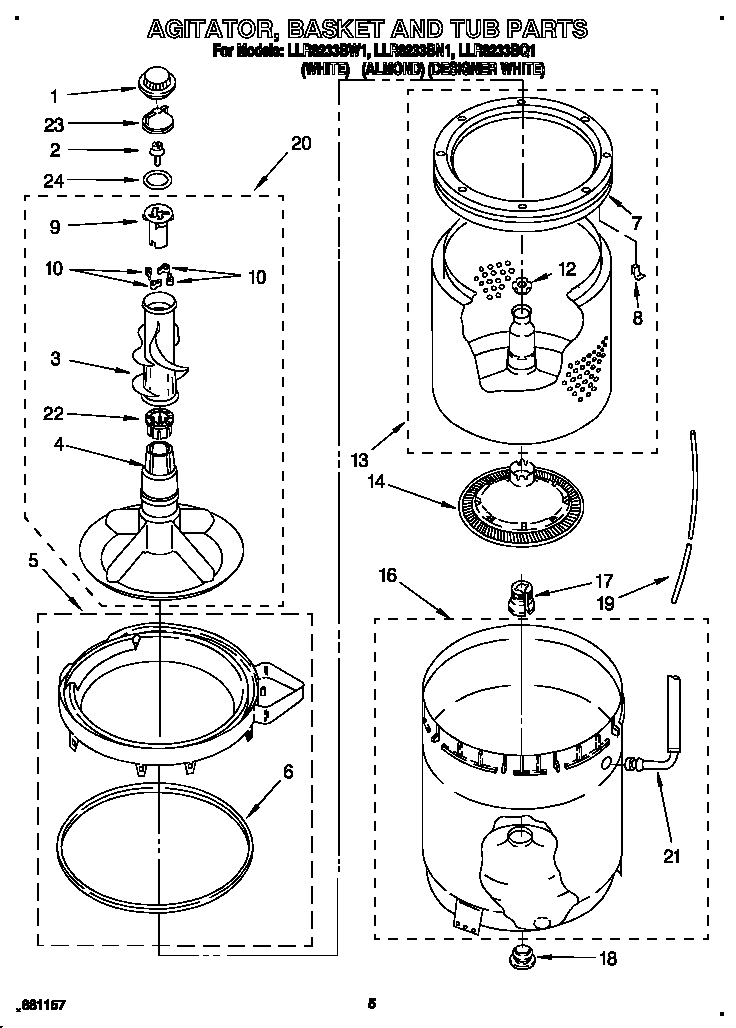 AGITATOR, BASKET AND TUB