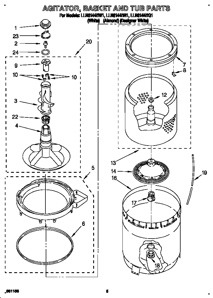 Agitator, basket and tub