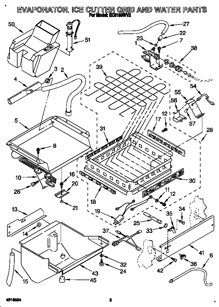 Evaporator, ice cutter grid and water