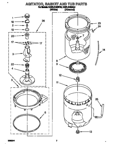Agitator, basket and tub