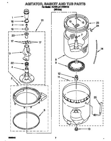 Agitator, basket, and tub