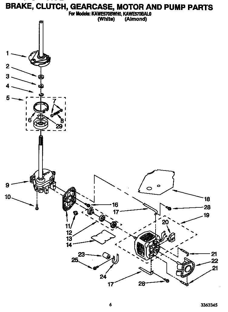 Brake, clutch, gearcase, motor and pump